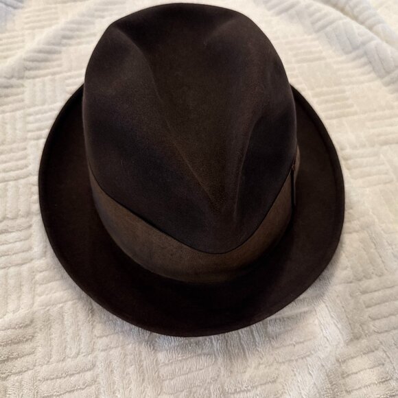 Vintage Knox Custom Edge Fedora Hat Brown Mens Size 6/78 Red Feather Film Noir - Picture 1 of 7